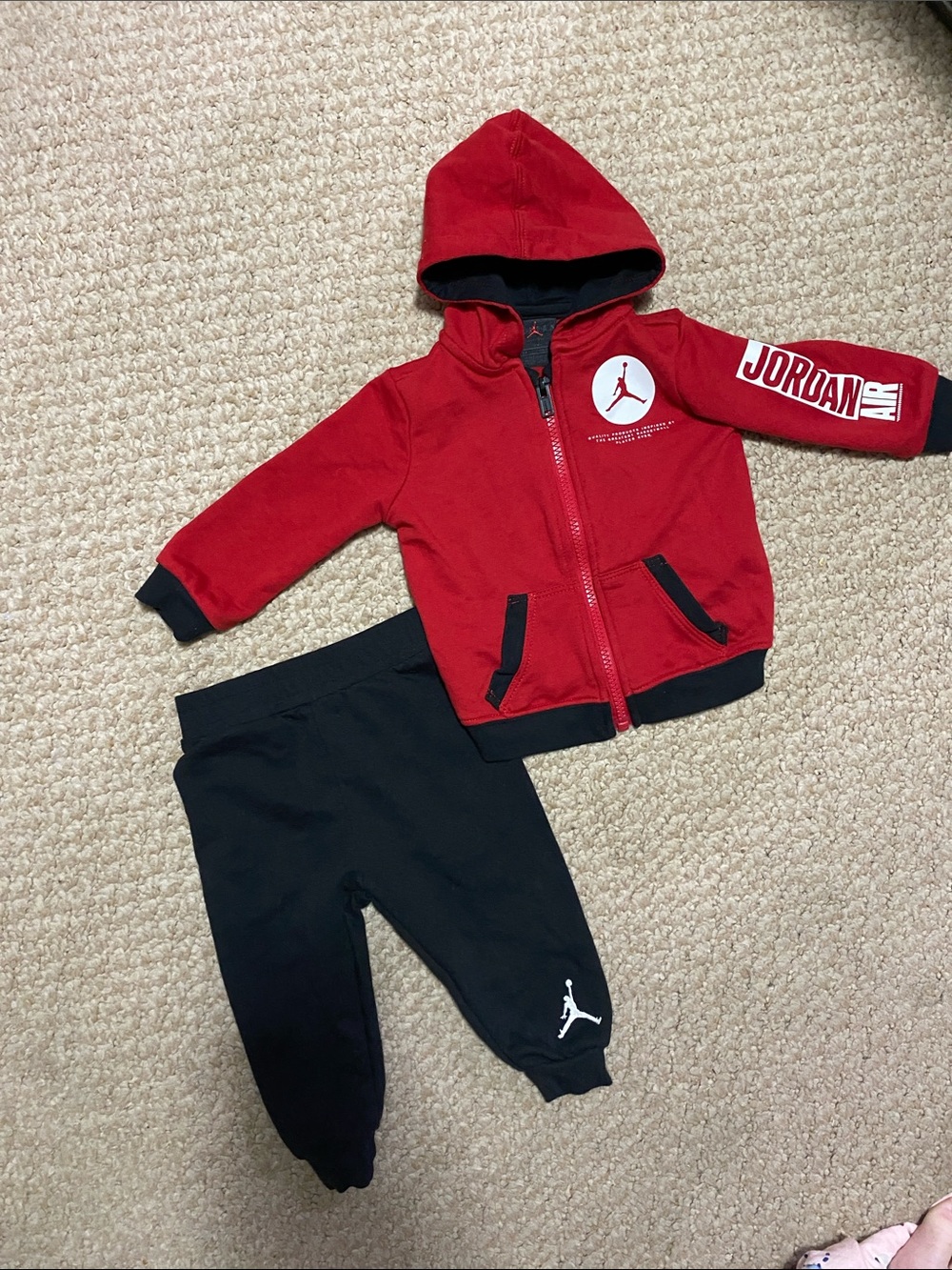 Jordan Red & Black Hooded Sweatshirt with Black Joggers size 9mo
